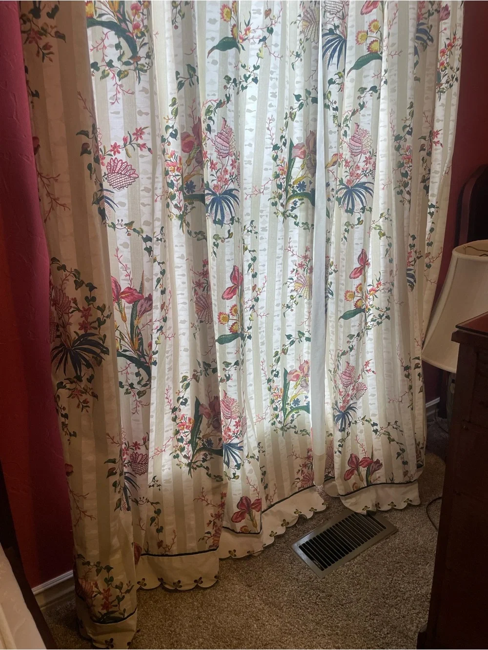 Floral Cream Curtain Panel with Pink & Blue Accents